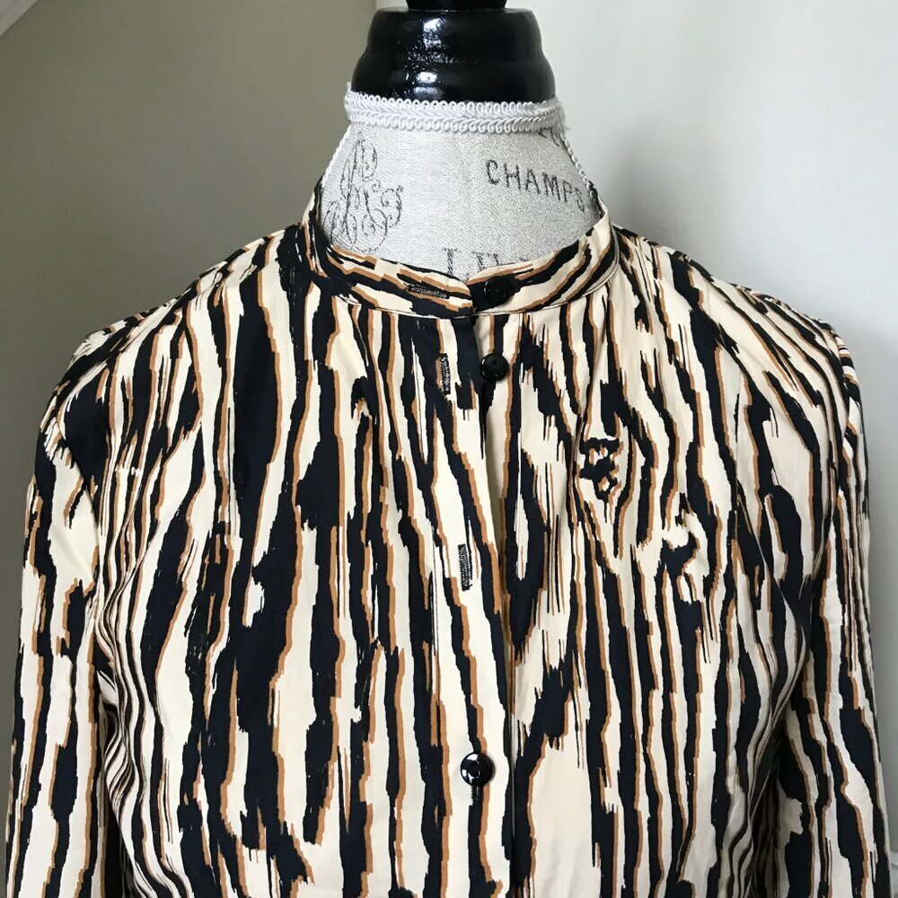 Baum und Pferdgarten Shirt Dress Womens 38 Small Black Tan Tiger Print Midi Boho - Picture 6 of 12